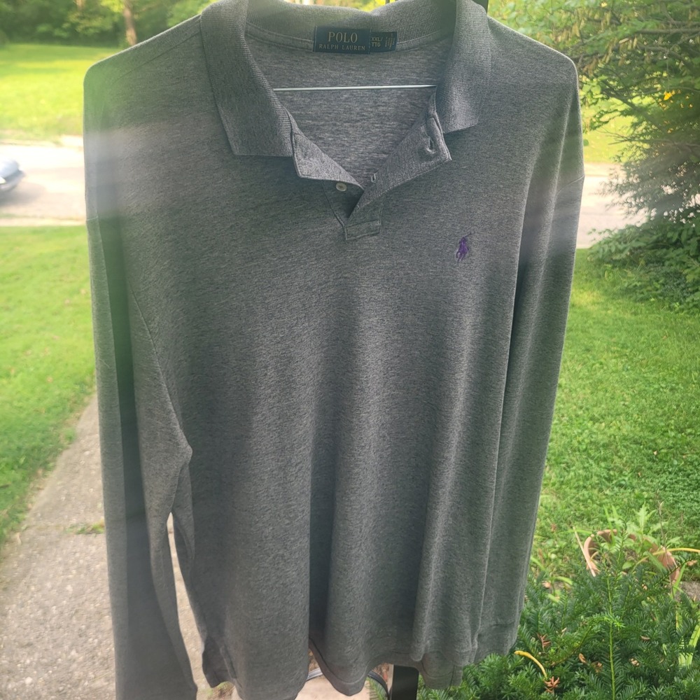 Polo Ralph Lauren Men's Long Sleeve Grey Cotton Polo Shirt Size 2XL